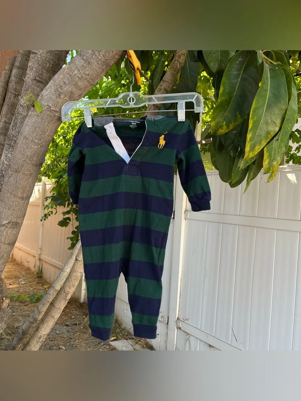 Polo Ralph Lauren Baby Rugby Stripe Hooded Romper 6M .